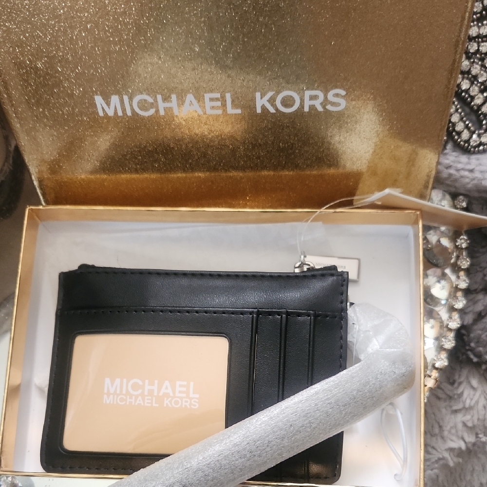 Michael Kors Black and Gray Logo W Rhinestone Wristlet & Ear Warming Headband - Picture 3 of 8